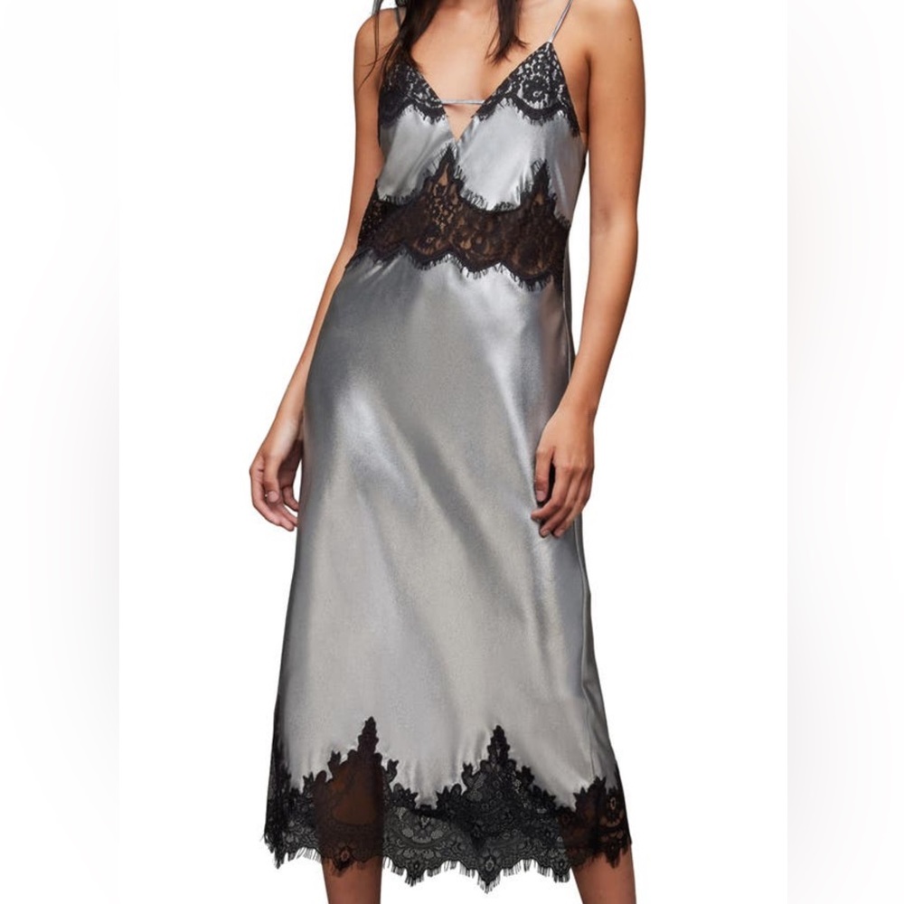 ALLSAINTS OPHELIA LACE TRIM MIDI DRESS